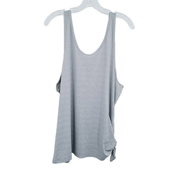 Athleta Max Out Tank Top XL Blue Grey White Stripe Side Tie Dip Back Athleisure - Picture 12 of 13